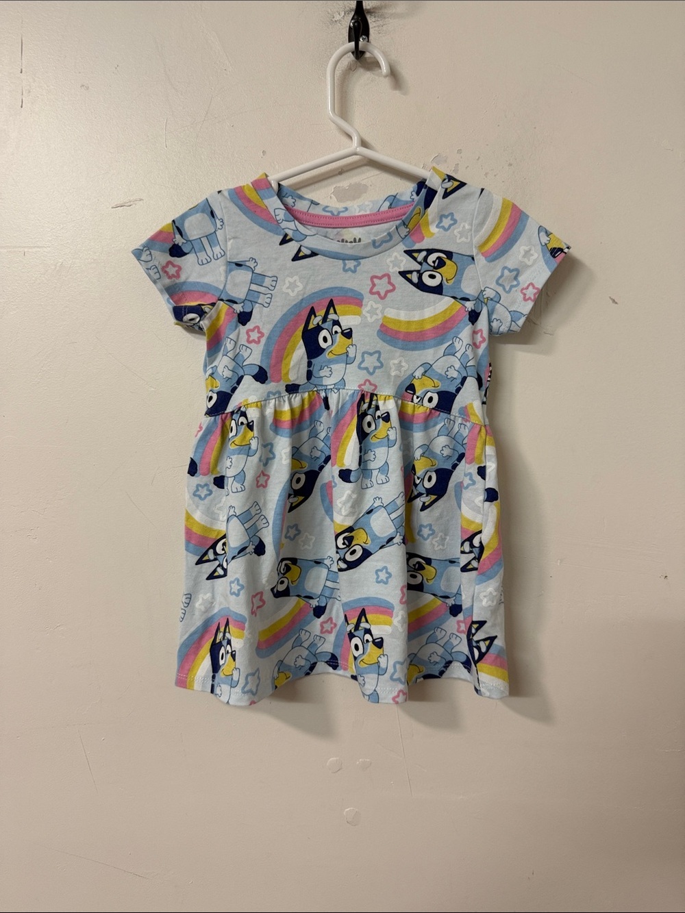 Bluey Girls' Light Blue Cartoon Puppy & Rainbow Dress